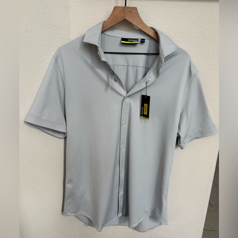 Murano Slim Fit Performance Light Gray Casual Button Down Shirt Size L - Picture 8 of 8